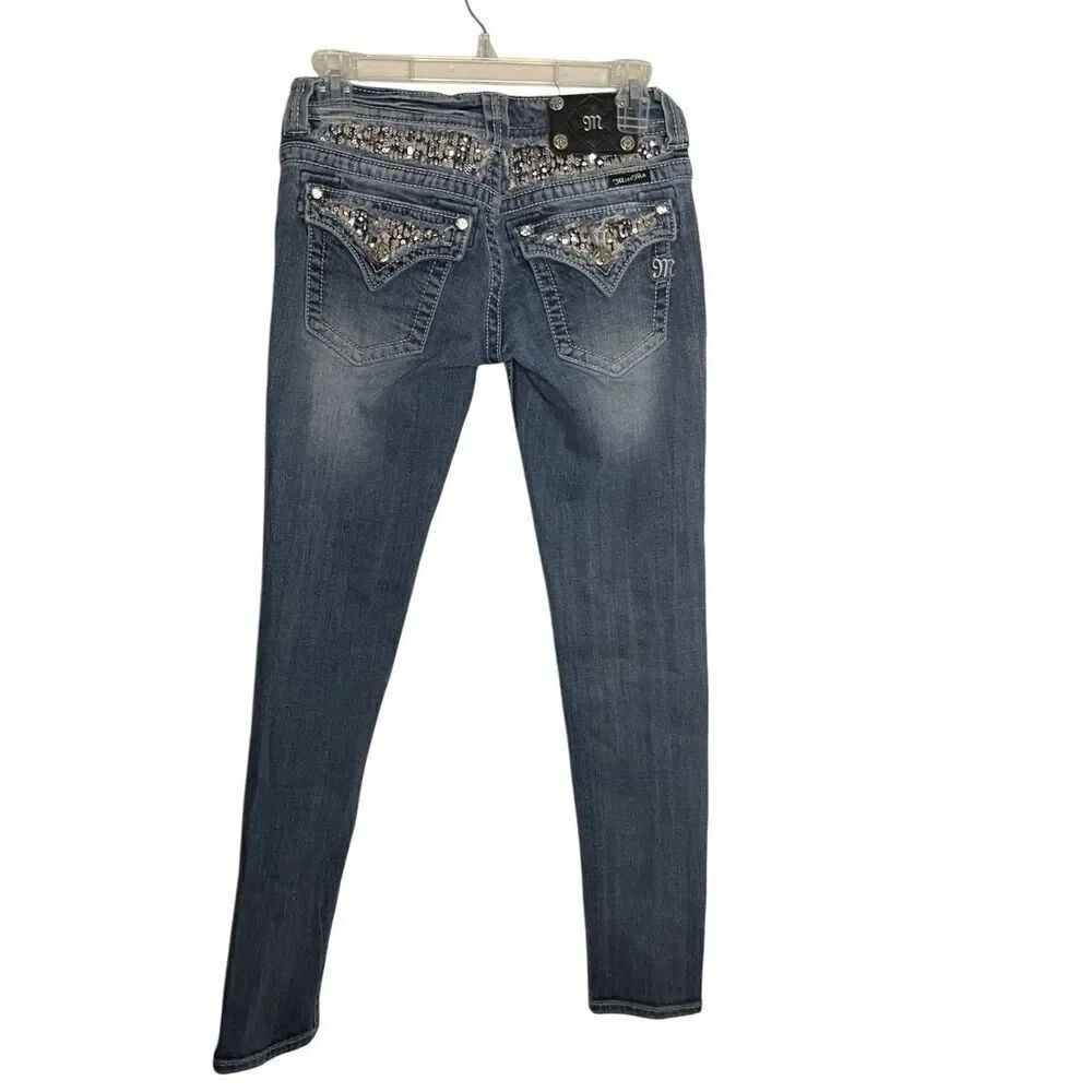 Miss Me Embellished Rhinestone Logo Back Signature Skinny Jeans Size 26